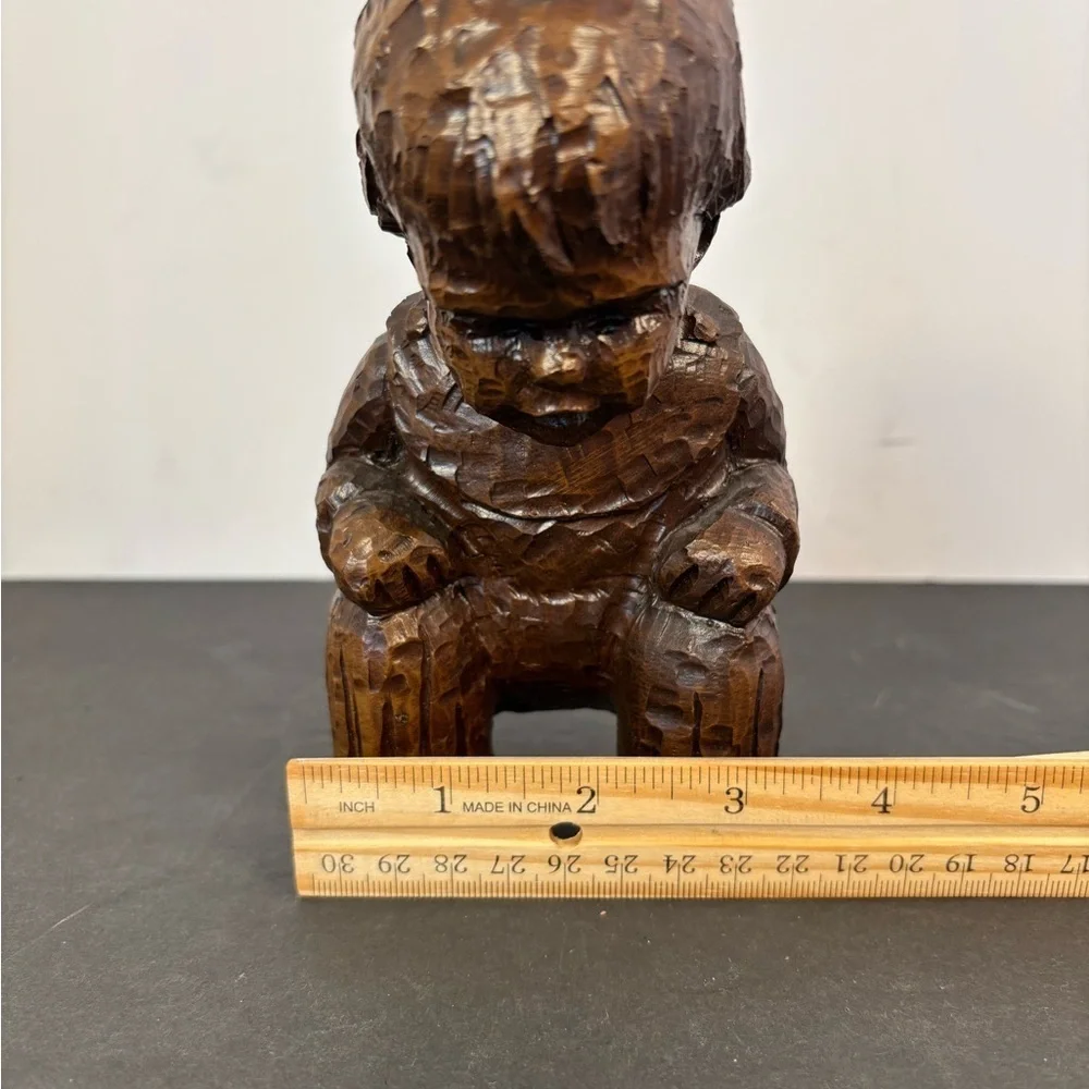 Vintage Hand-Carved Wooden Child Figurine – 6” Folk Art Sculpture